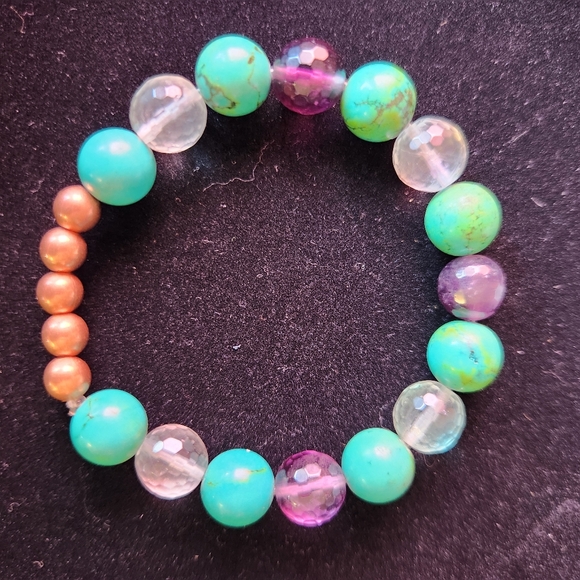 Natural Beaded Stretch Bracelet Sz 7.5 - Picture 4 of 5